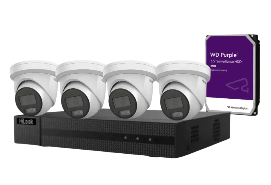 HiLook four-camera CCTV package HiLook four-camera CCTV package with network recorder and surveillance hard drive