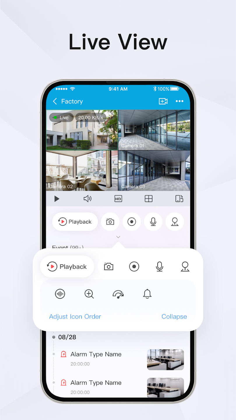 HiLook Hik-Connect Live View HiLook Hik-Connect app showing live CCTV camera viewing